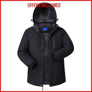 Men's Waterproof Ski Snow Jacket with Hood and Fleece Lining